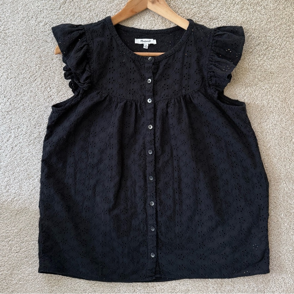 Madewell Women’s Black Eyelet Ruffle Sleeve Top